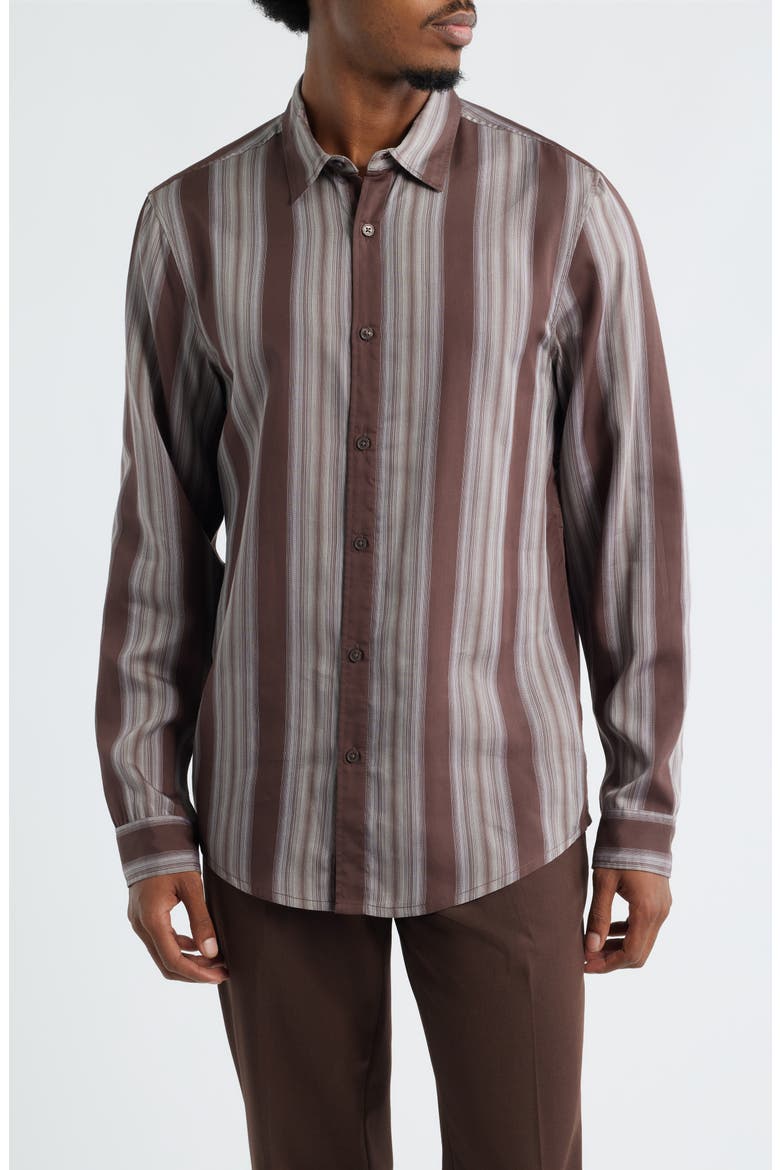 Stripe Long Sleeve Button-Up Shirt, Main, color, BROWN FADING STRIPE