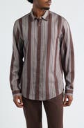 Open Edit Stripe Long Sleeve Button-Up Shirt