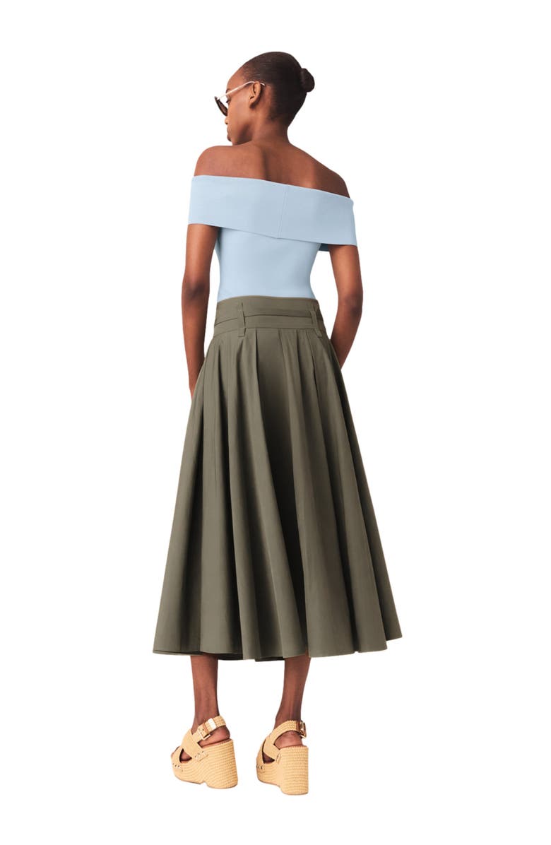 maje Cotton pleated maxi skirt, Alternate, color, Khaki