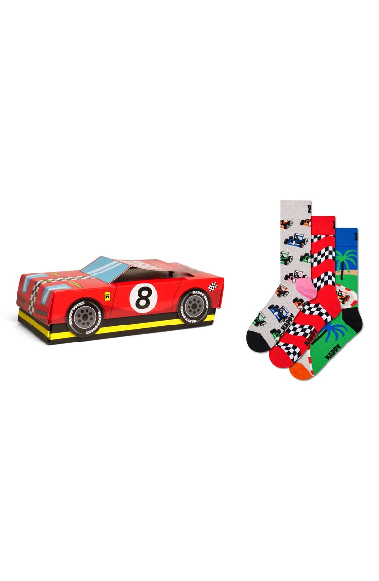 Happy Socks Assorted 3-Pack Top Racer Socks Gift Box, Main, color, Red
