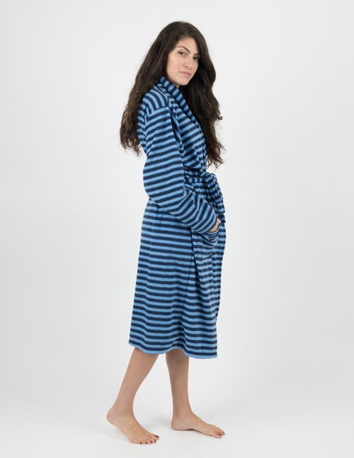 Leveret Womens Fleece Robe Blue And Navy Striped In Blue