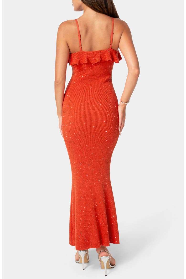Sequin Knit Ruffle Trim Maxi Dress, Alternate, color, RED