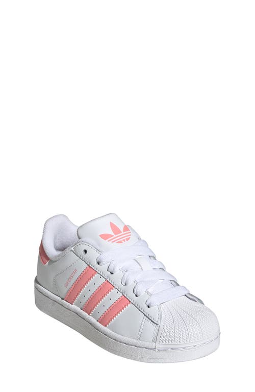 Adidas Originals Little Kids White & Pink Superstar Ii Sneakers In White/semi Pink Spark/white