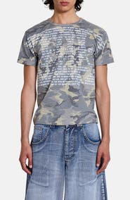 JADED LONDON Skull Text Camo Print Graphic Ringer T-Shirt