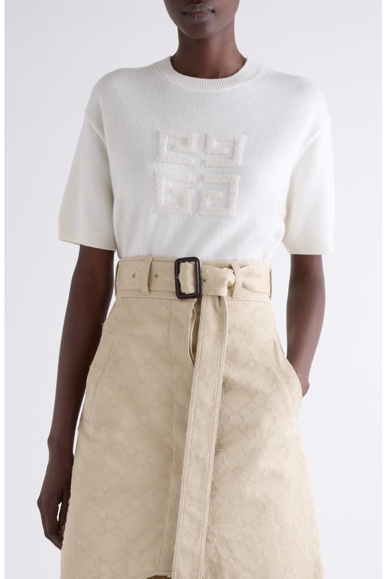 4G Logo Short Sleeve Cashmere Sweater, Main, color, WHITE/ BEIGE