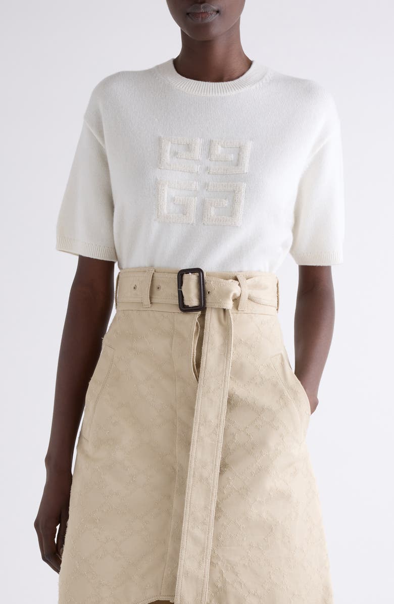 Givenchy 4G Logo Short Sleeve Cashmere Sweater, Main, color, White/ Beige