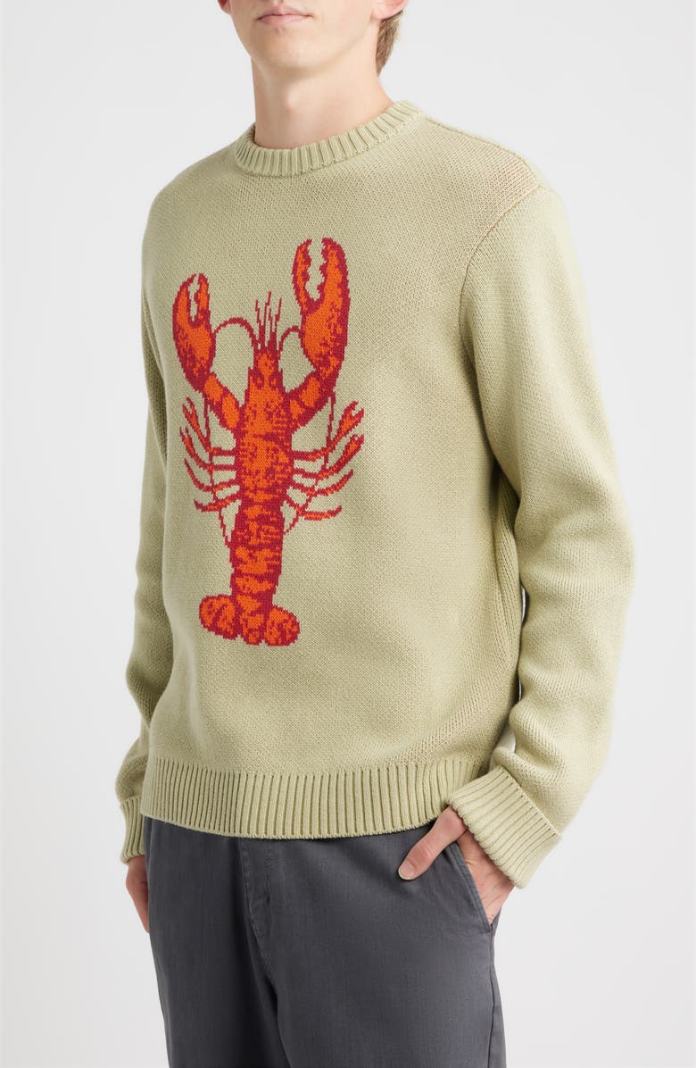 DARK SEAS Montauk Lobster Jacquard Cotton Crewneck Sweater, Alternate, color, Moss