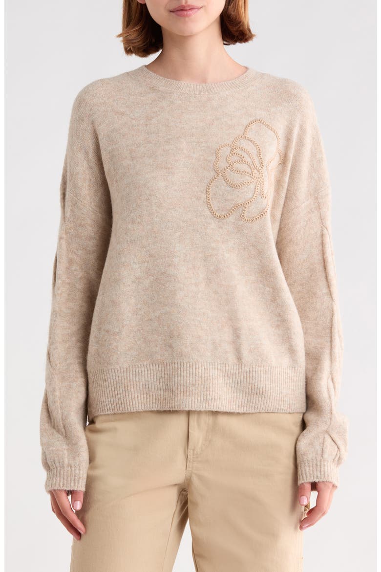 Embroidered Crewneck Sweater, Main, color, OATMEAL