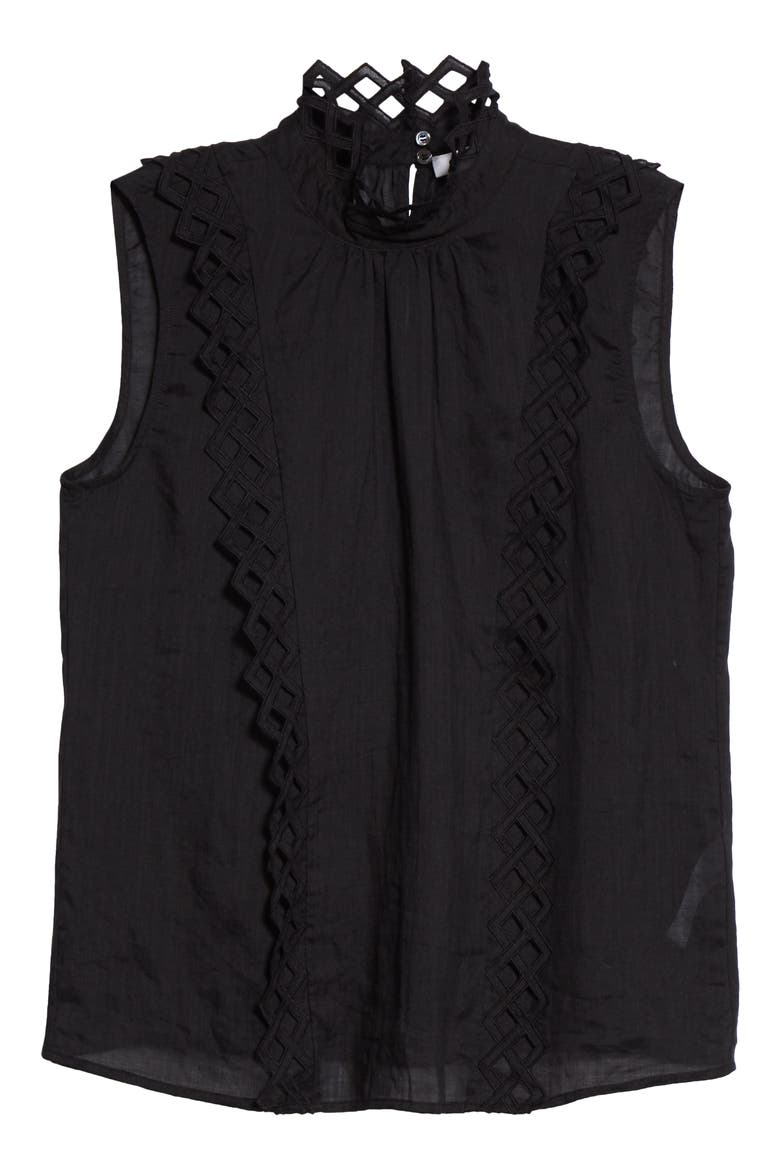 Embroidered High Neck Sleeveless Top, Alternate, color, NOIR