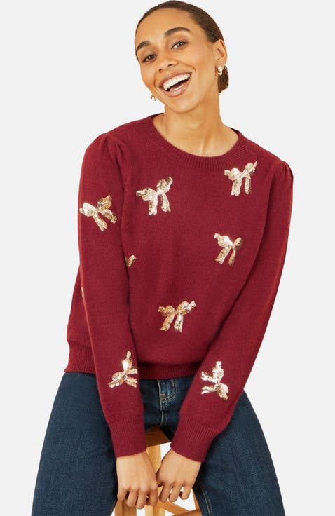 Sequin Applique Bow Sweater
