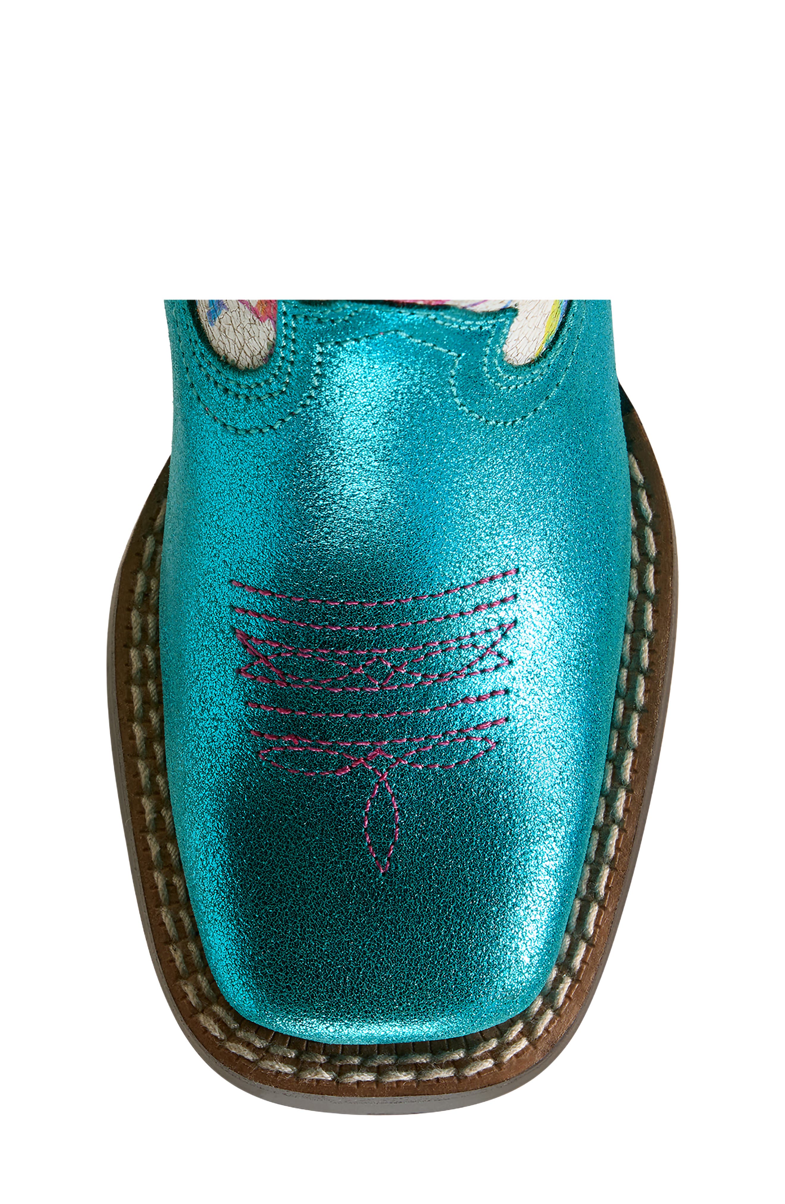 Kids' Skydancer Leather Western Boot, Alternate, color, AQUA DAZZLE