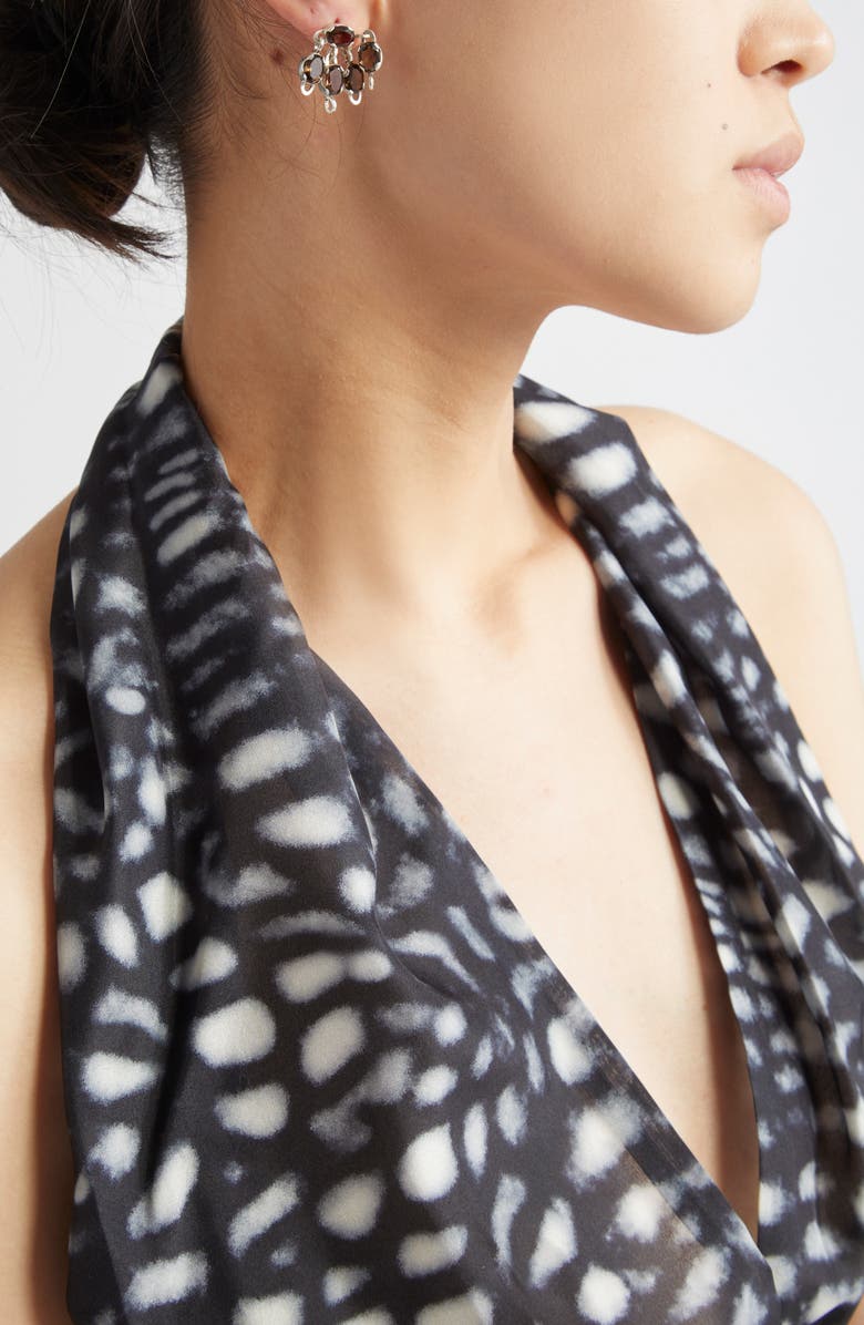 SHANA CAVE Flower & Leaf Cluster Mismatched Stud Earrings, Alternate, color, Silver Smoky Quartz Citrine