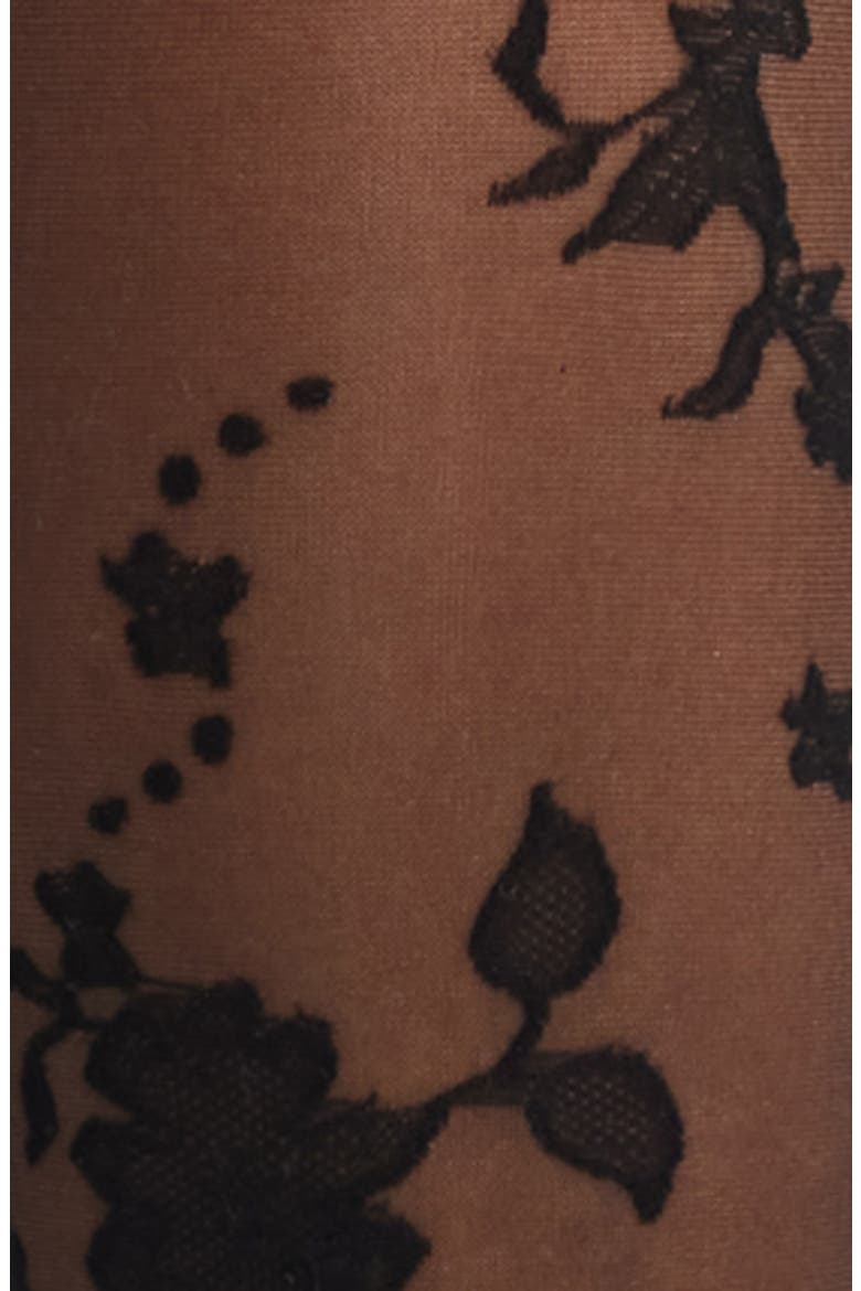 Floral Jacquard Sheer Tights, Alternate, color, BLACK