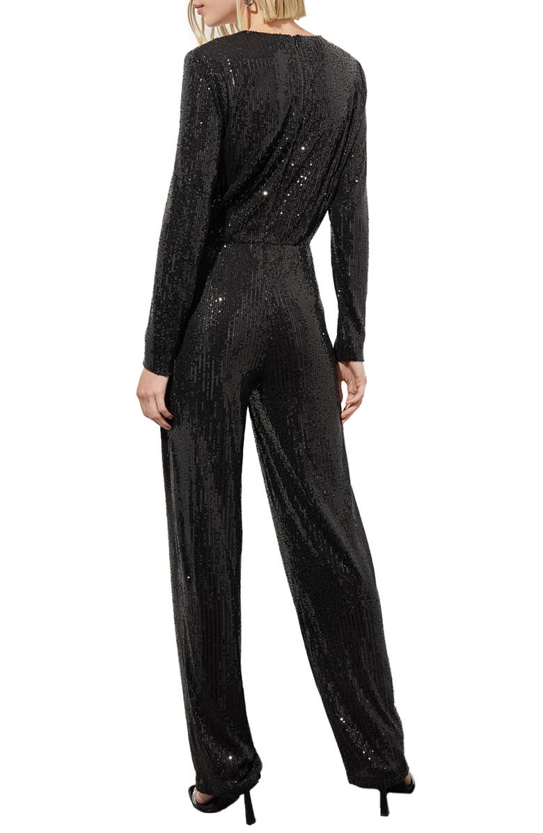 Ming Wang Sequin Long Sleeve Jumpsuit, Alternate, color, Black
