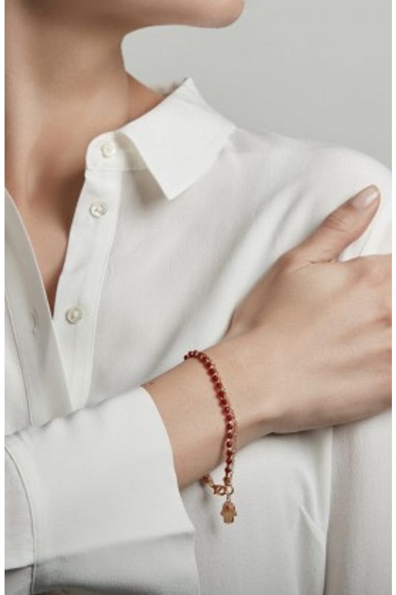 Hamsa Biography Bracelet, Alternate, color, YELLOW GOLD/ RED AGATE