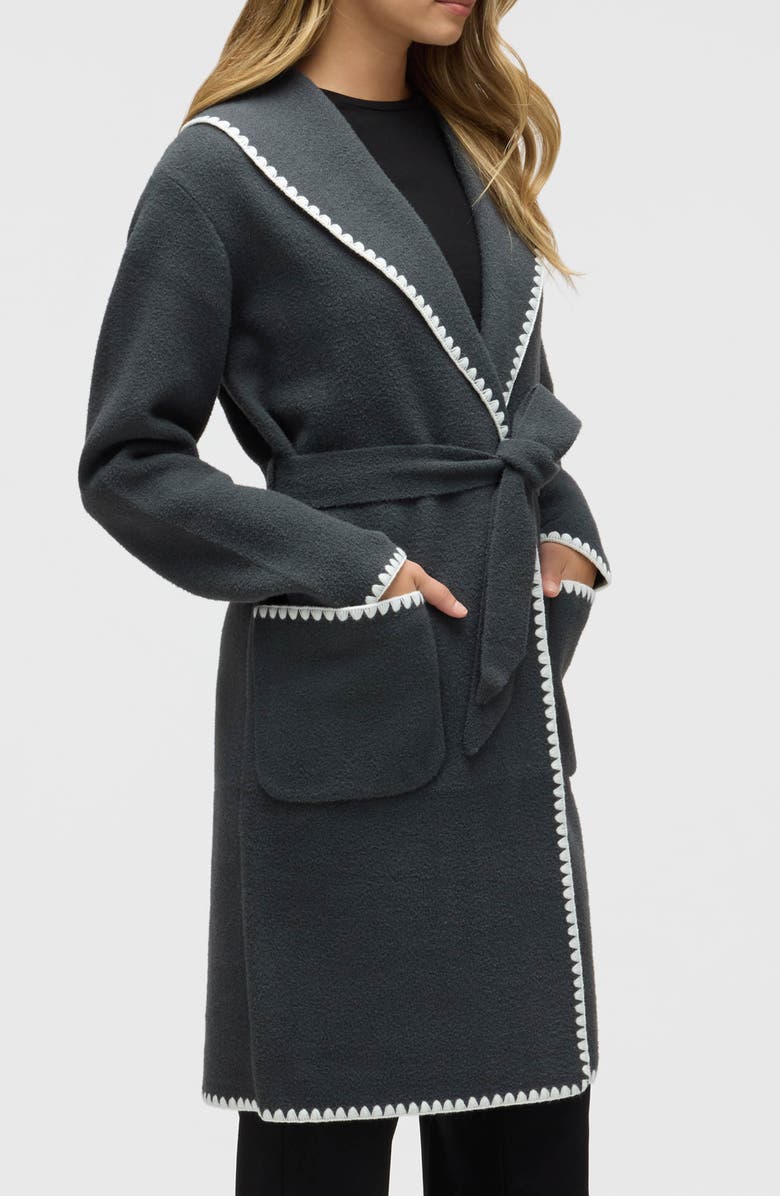 NVLT Belted Wrap Sweater Coat, Alternate, color, Charcoal Ivory