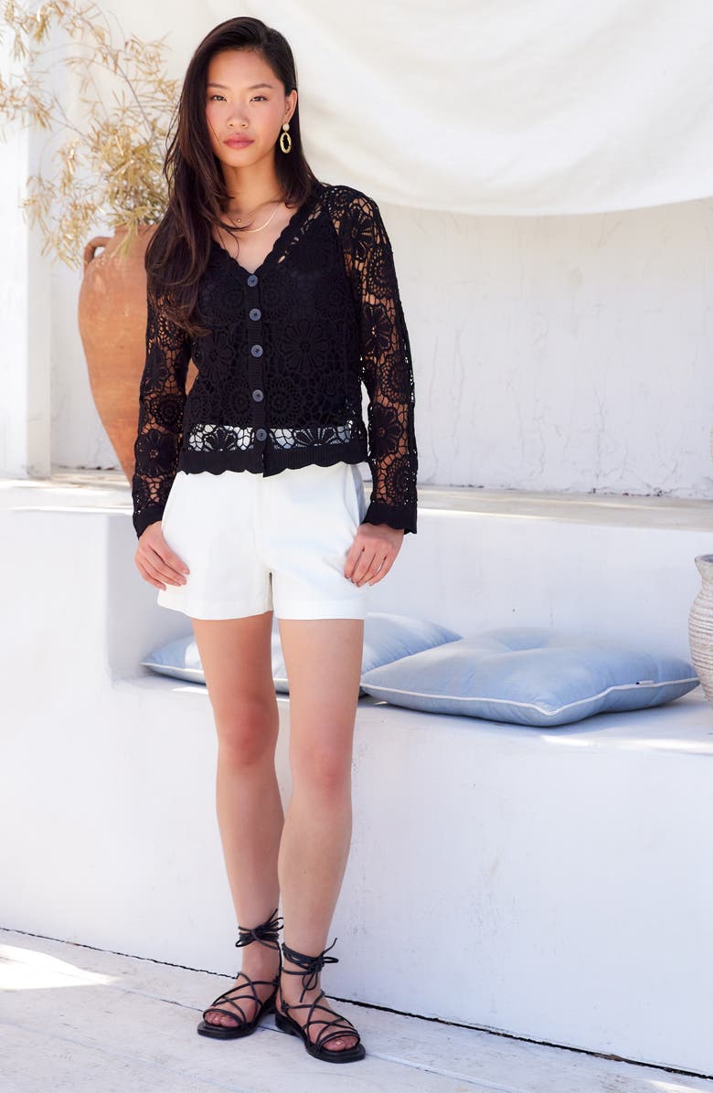 FIFTEEN TWENTY Nelly Crochet Cardigan, Alternate, color, Black