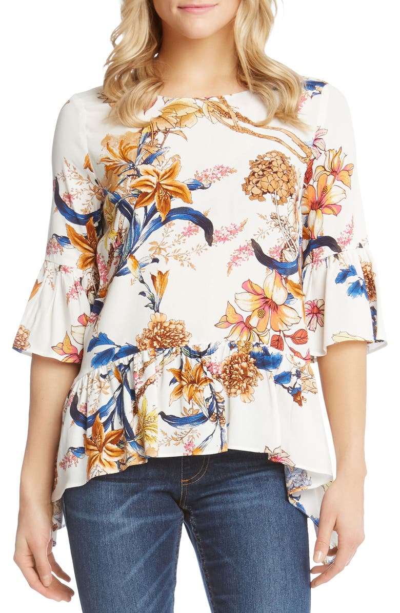 Karen Kane Kane Kane Ruffle Hem Floral Top, Main, color, 