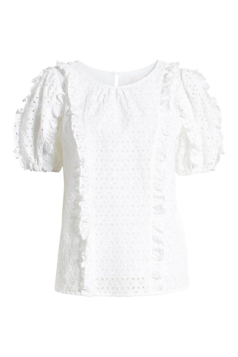 Ruffle Detail Cotton Eyelet Blouse, Alternate, color, WHITE