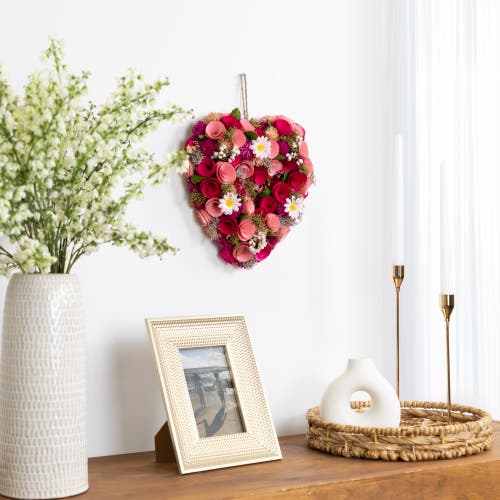Northlight Mixed Floral And Berries Artificial Valentine's Day Heart Wreath In Red