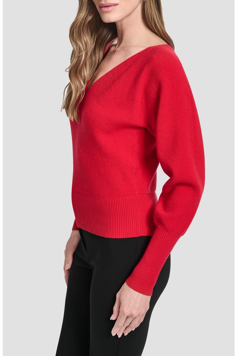 V-Neck Dolman Sleeve Sweater, Alternate, color, CITY CRIMSON