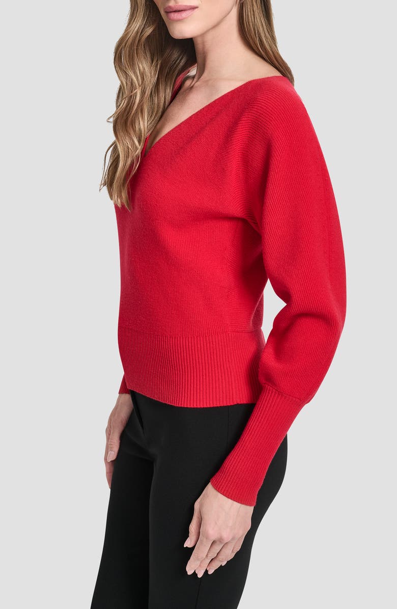 DKNY V-Neck Dolman Sleeve Sweater, Alternate, color, City Crimson