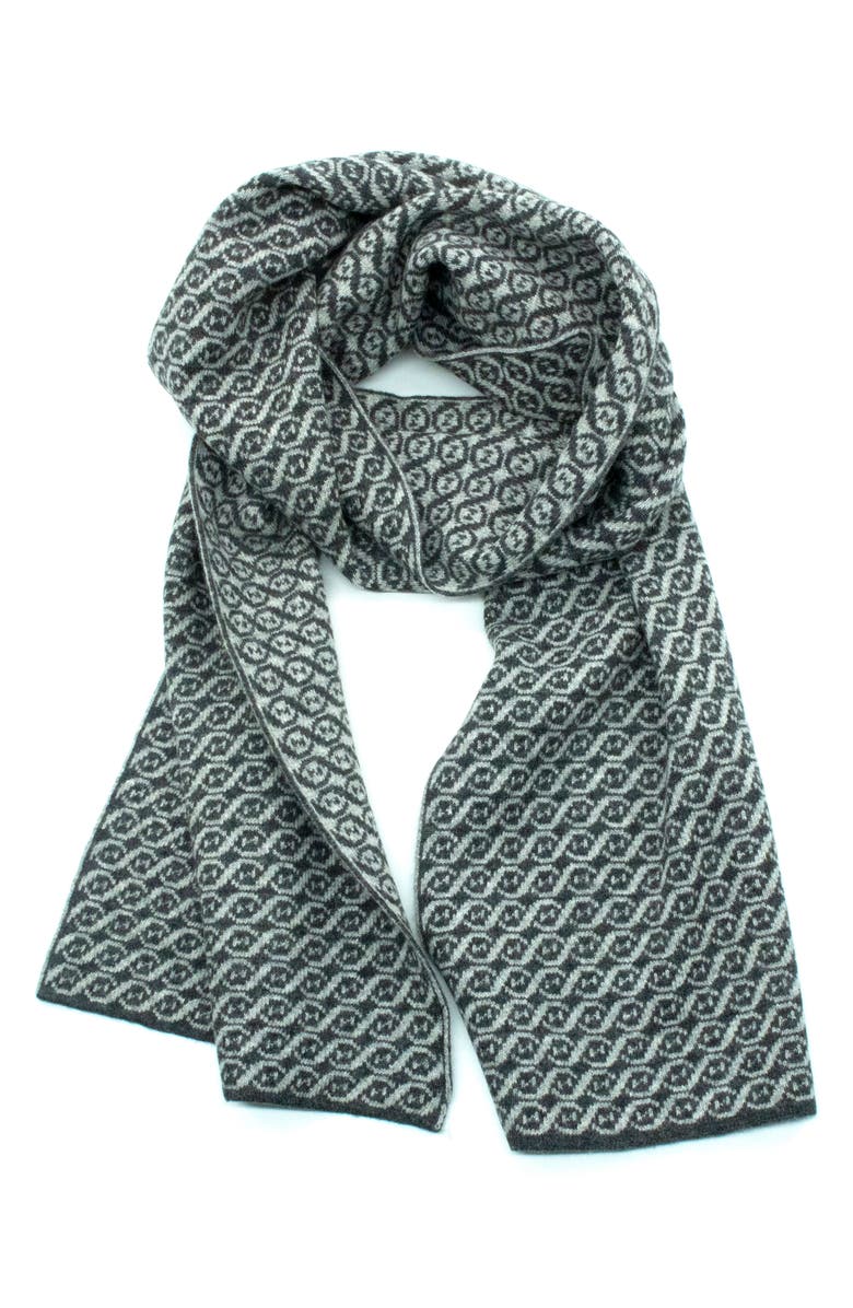 Portolano Jacquard Fancy Design Scarf, Main, color, Heather Charcoal/ Light Grey