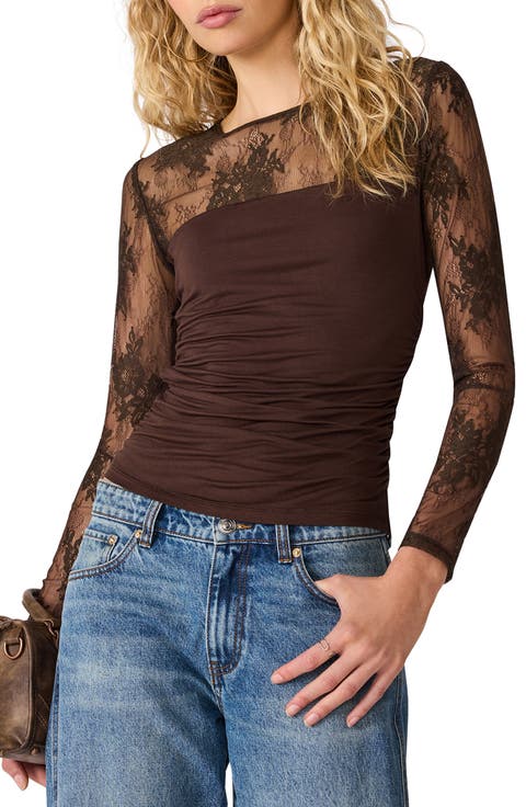 Reese Lace & Ruched Knit Top