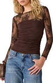 Steve Madden Reese Lace & Ruched Knit Top