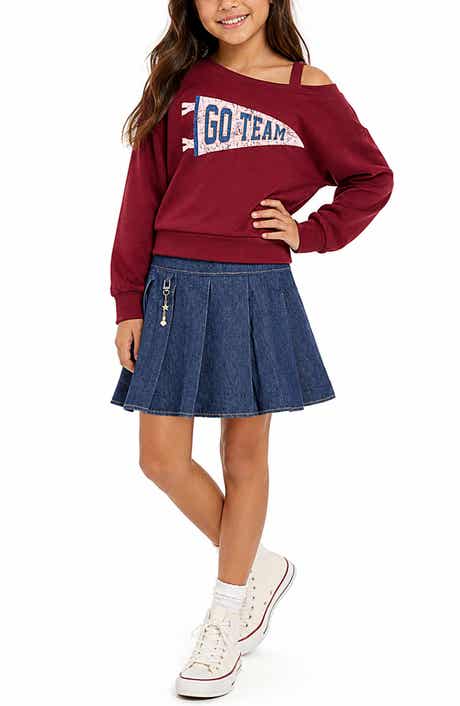 Kids' French Terry Sweatshirt & Pleated Denim Skirt Set