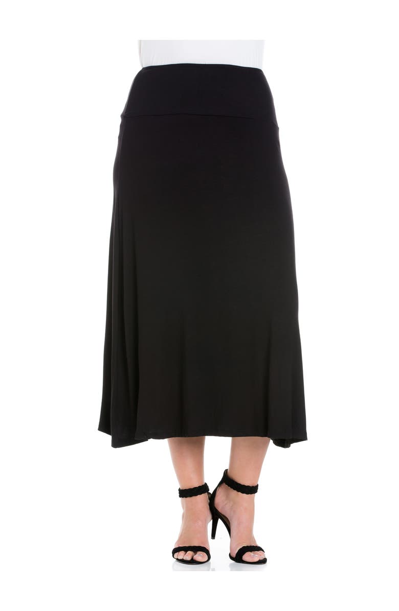 24seven Comfort Apparel Plus Size Comfortable Fit Elastic Waist Maxi Skirt, Main, color, Black