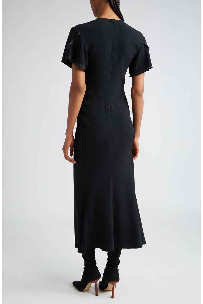Ruched Waist Midi Dress, Alternate, color, BLACK