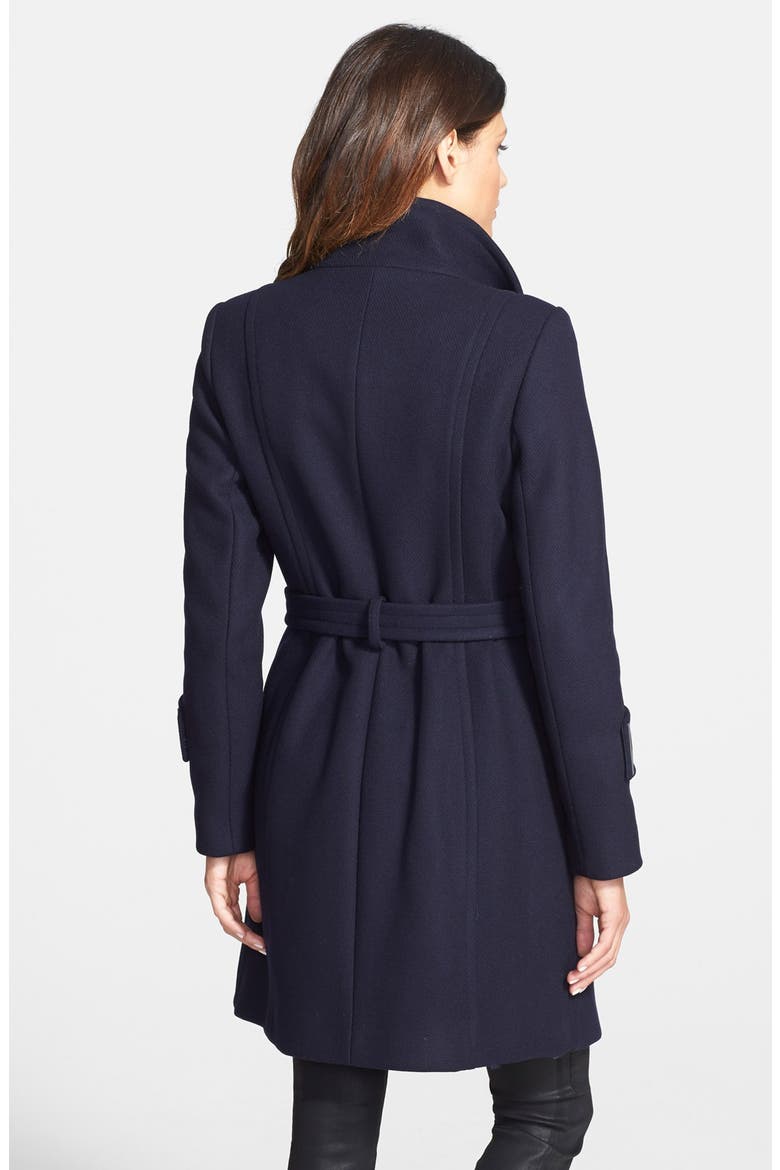 'India' Stand Collar Belted Wool Blend Coat, Alternate, color, MIDNIGHT