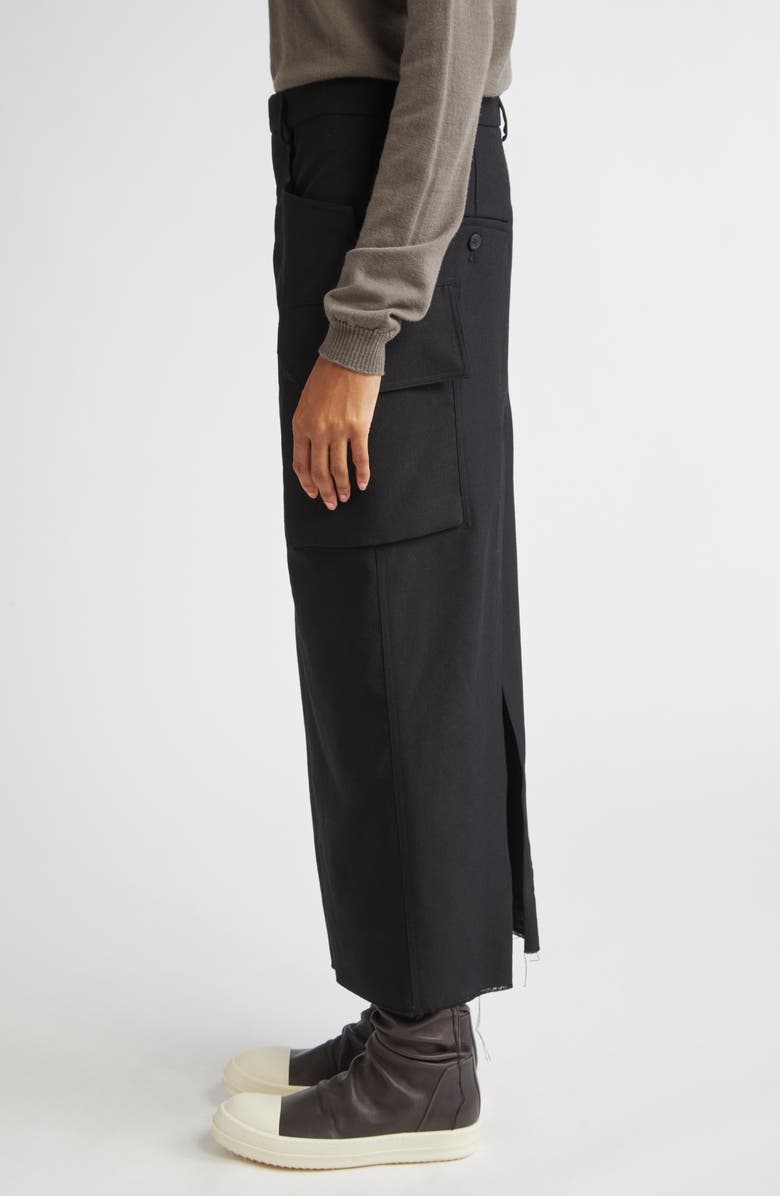 Rick Owens Firbanks Virgin Wool Twill Cargo Skirt, Alternate, color, Black