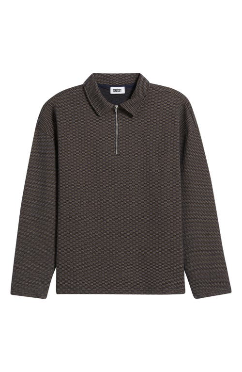 Krost Mini Jacquard Quarter Zip Long Sleeve Polo In Brown