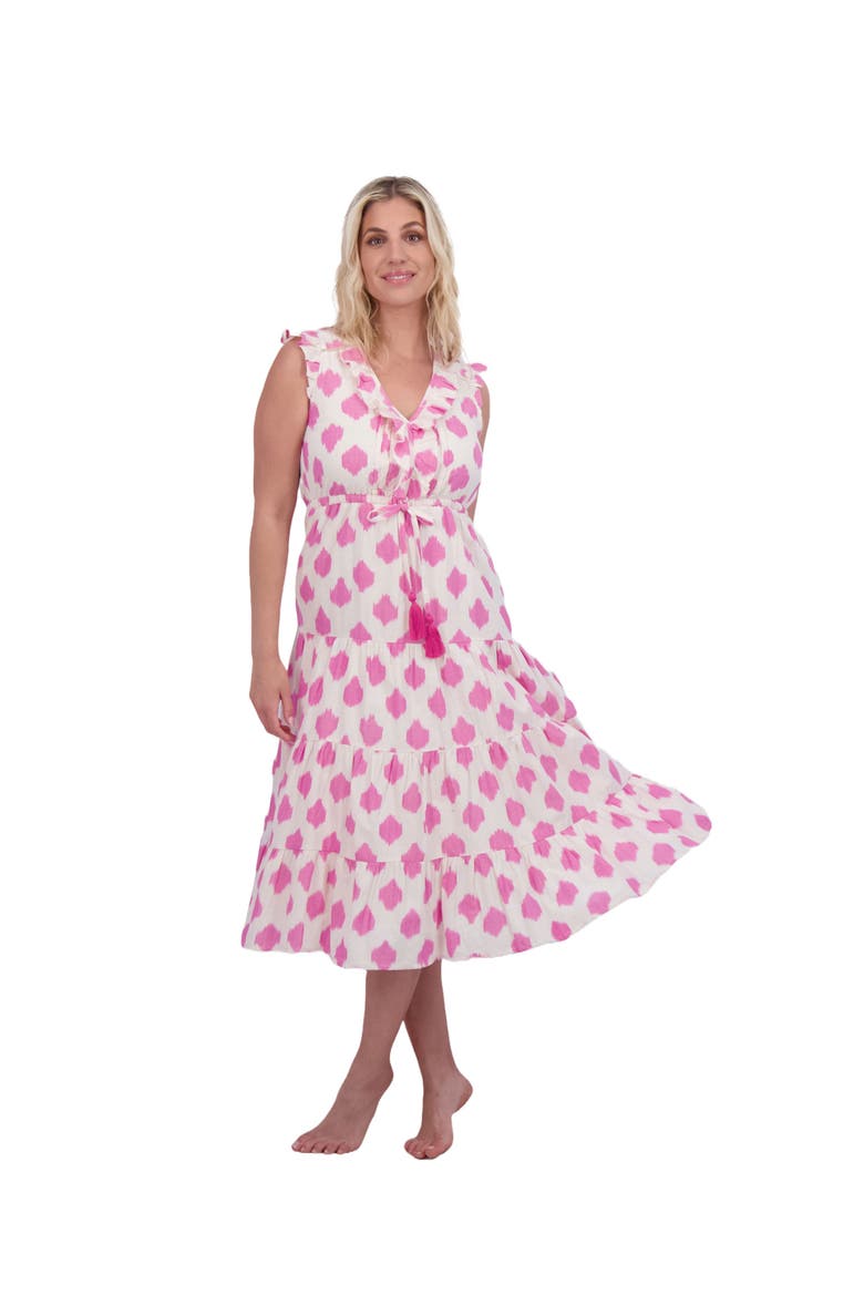 Giselle Women's Maxi Dress White Pink Ikat, Main, color, Pink