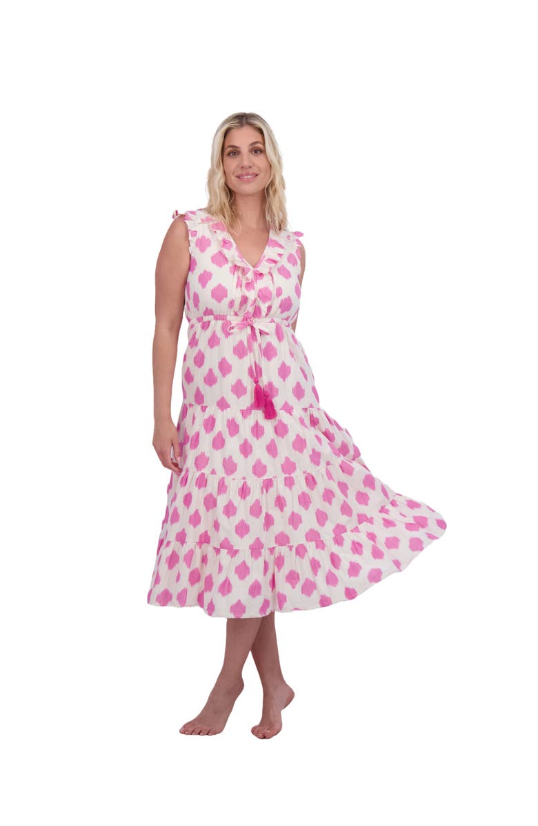 Mer St. Barth Giselle Women's Maxi Dress White Pink Ikat, Main, color, Pink