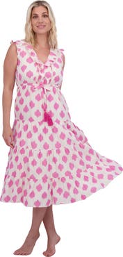 Mer St. Barth Giselle Women's Maxi Dress White Pink Ikat