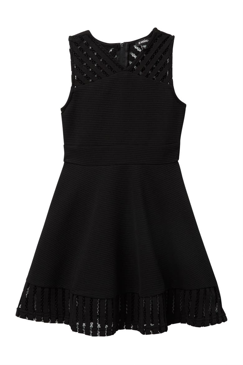 Sleeveless Fishnet Trim Dress, Main, color, BLACK