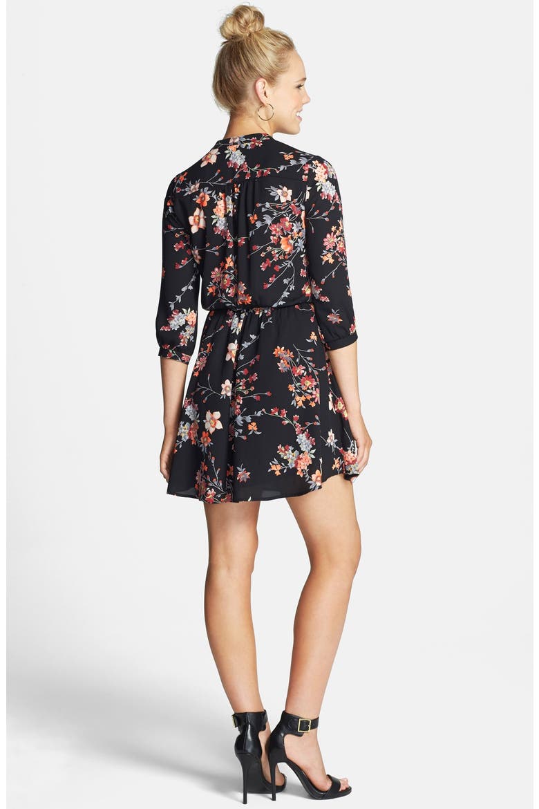 Lush 'Kendal' Floral Print Surplice Faux Wrap Dress, Alternate, color, BLACK FLORAL
