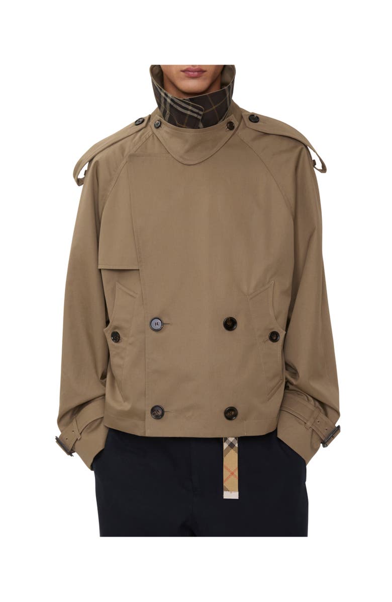 Burberry Cropped Gabardine Trench Jacket, Alternate, color, Clay Brown