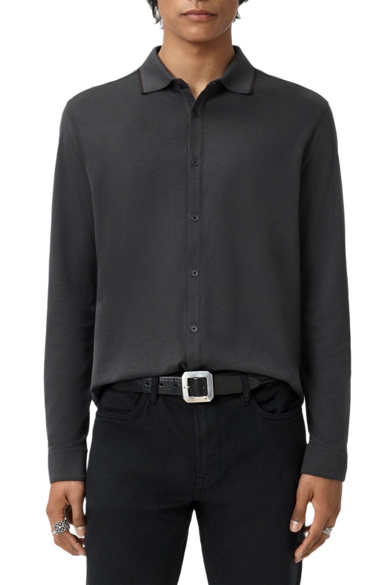 Drewce Bird's Eye Button-Up Shirt, Main, color, CHARCOAL