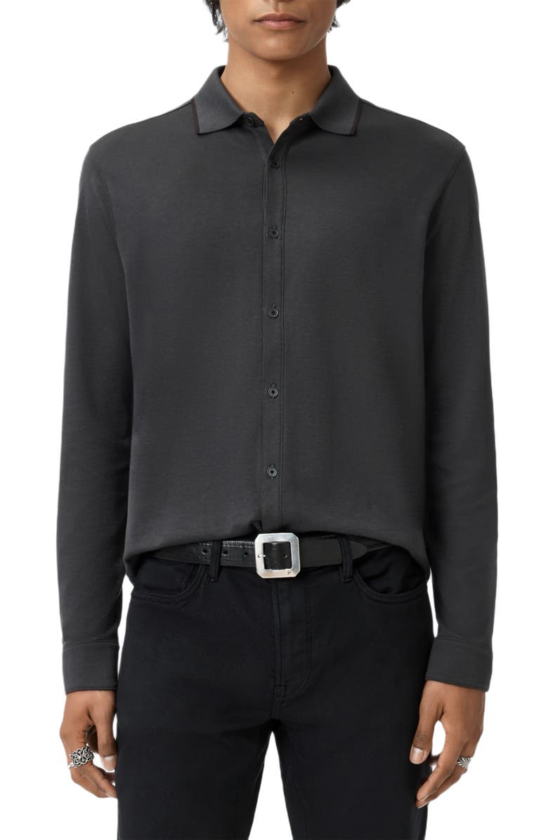 John Varvatos Drewce Bird's Eye Button-Up Shirt, Main, color, Charcoal