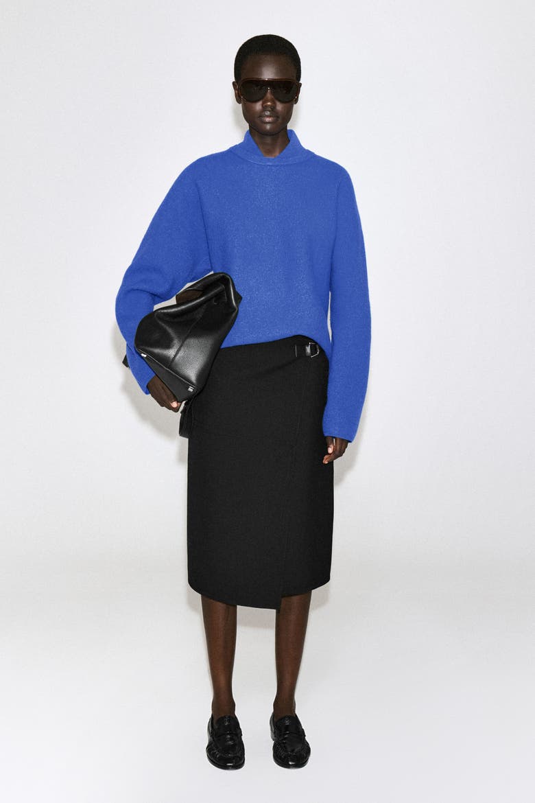 Layered-collar Boiled Wool Sweater, Alternate, color, BLUE