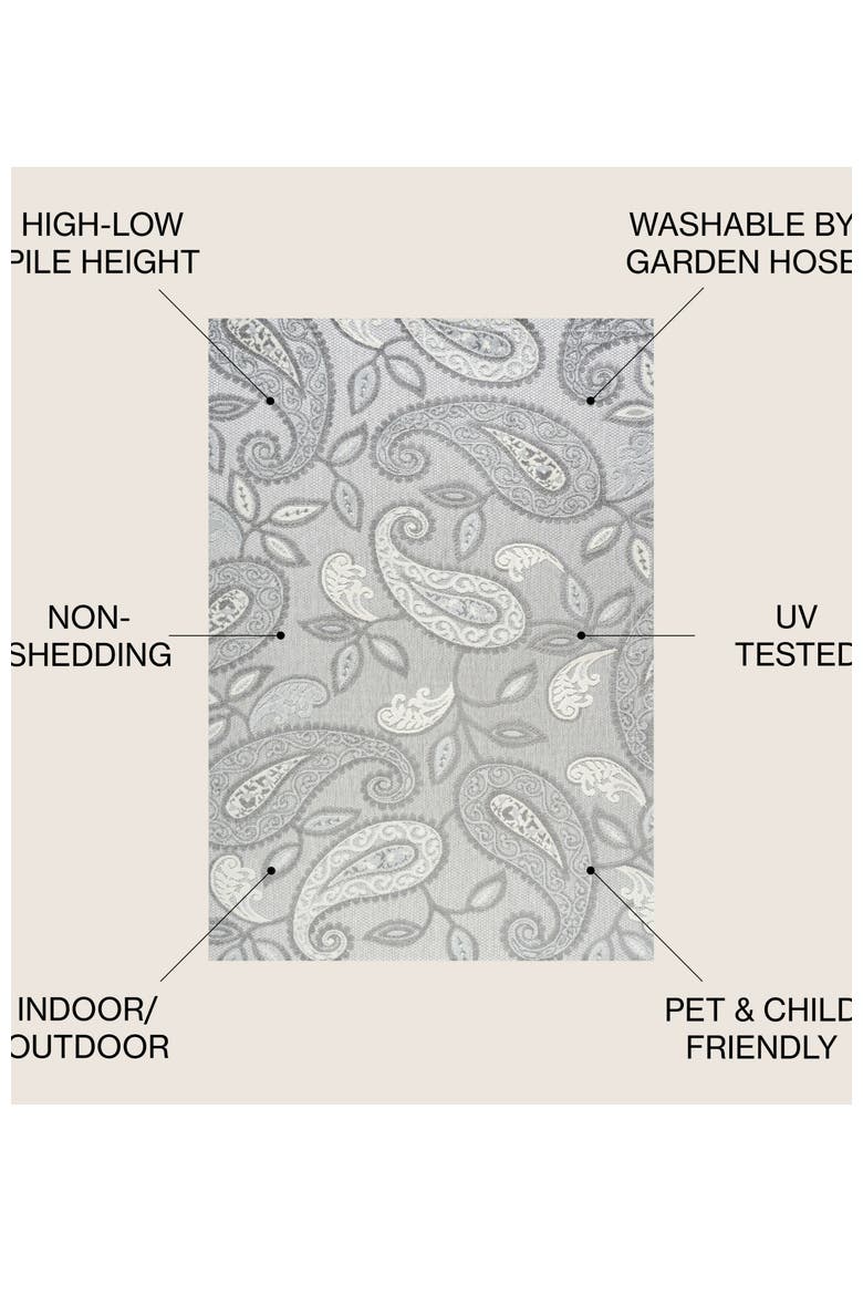 Julien Paisley High-Low Light Indoor/Outdoor Area Rug, Alternate, color, Light Gray/Ivory