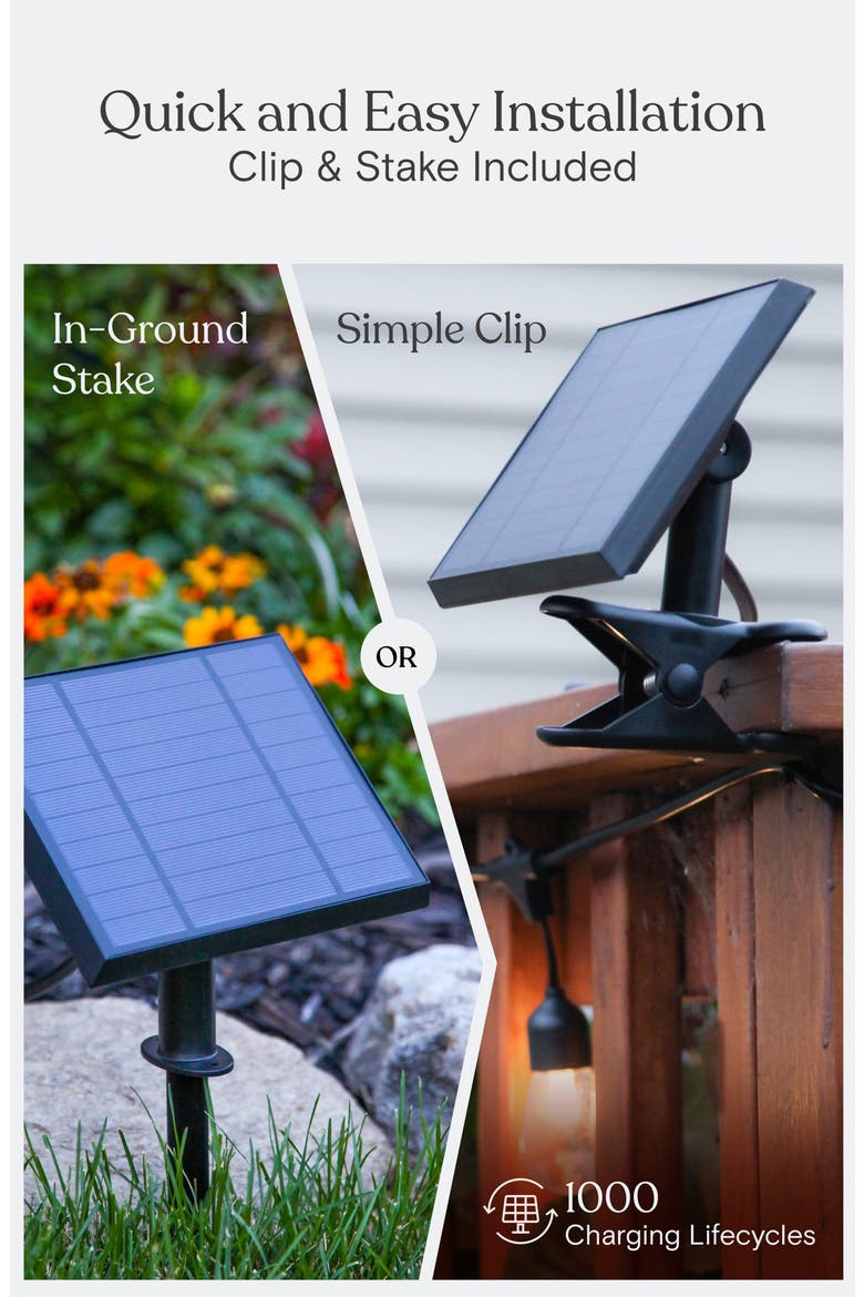 Solar-Powered Weatherproof LED 48' Outdoor String Lights - 15 Shatterproof Bulbs, Alternate, color, WARM WHITE