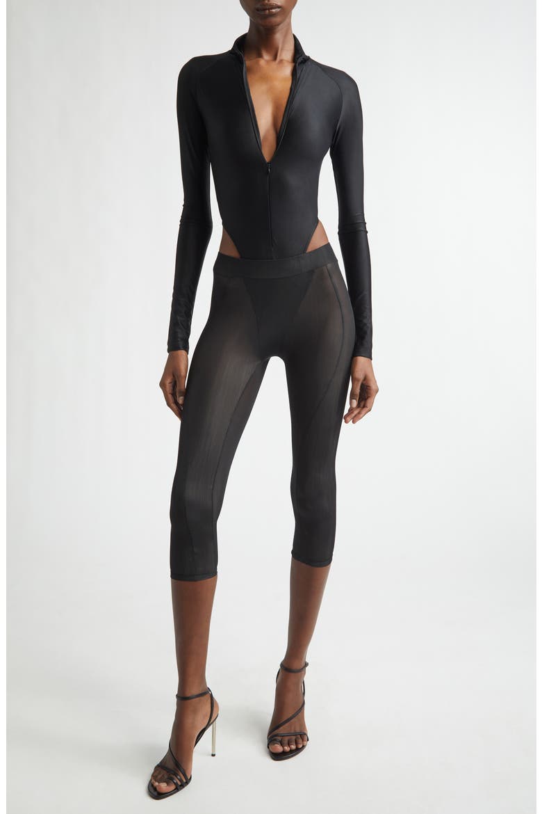 High Cut Zip-Up Bodysuit, Alternate, color, BLACK