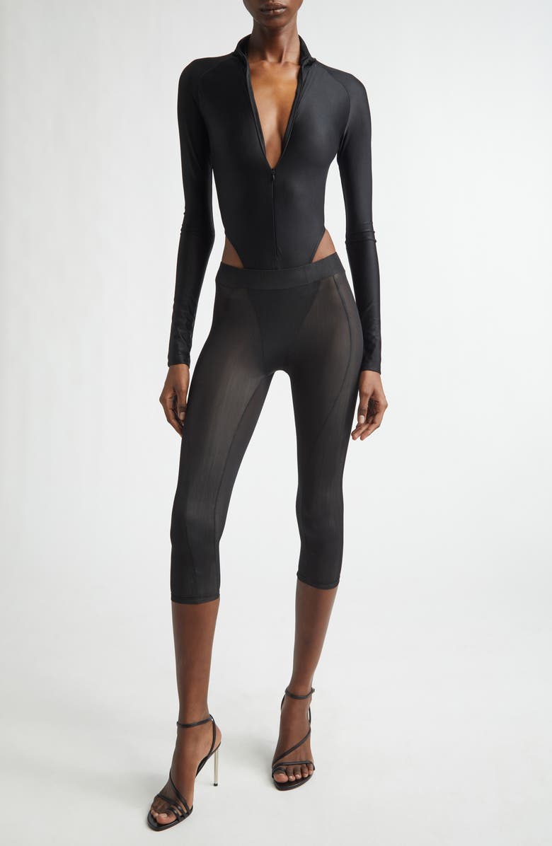 LaQuan Smith High Cut Zip-Up Bodysuit, Alternate, color, Black
