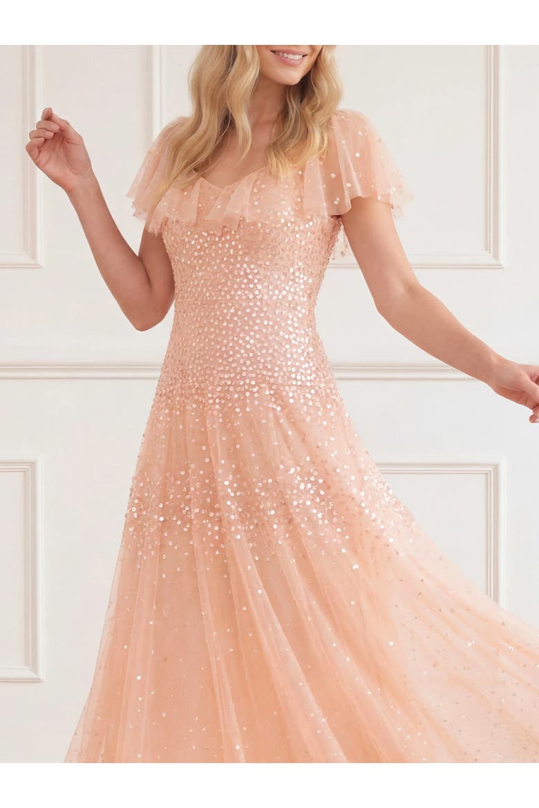 Sunrise Sequin V-neck Ankle Gown, Alternate, color, Apricot Blush