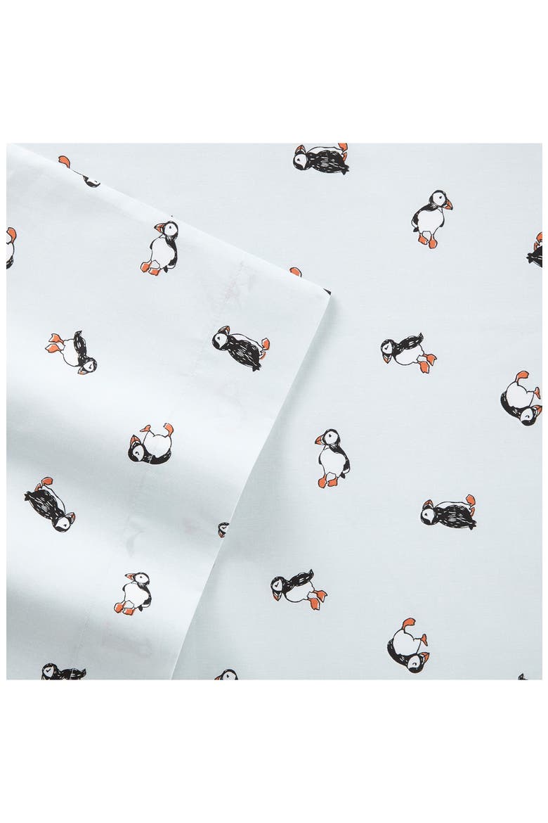 Puffin Paradise 200 Thread Count Cotton Percale Sheet Set, Alternate, color, LIGHT PASTEL BLUE